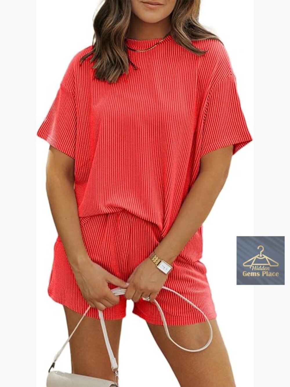 Ribbed Knit Shorts Set, Loose Fit, Summer Lounge Outfit, Size Medium